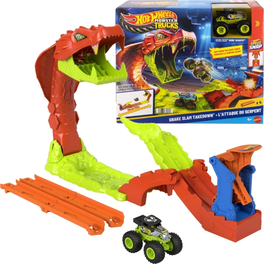 Hot Wheels Monster Trucks kaskaderska steza Knockout kače z vozilom Bone Shaker