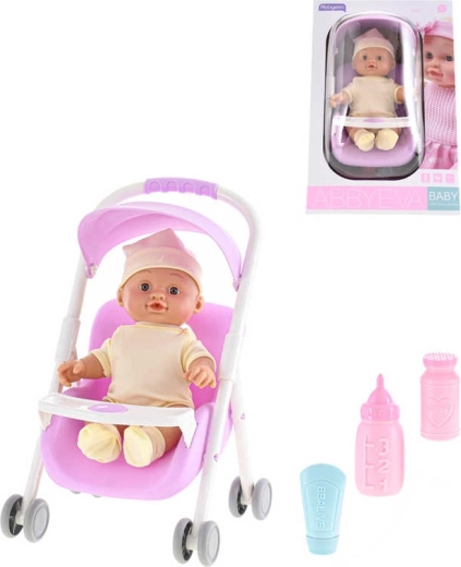 Dojenček punčka v vozičku z zvoki in dodatki 24 cm
