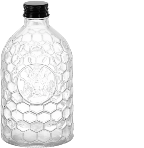 Steklenica z motivom satja za med 500 ml s kovinskim vijačnim pokrovčkom 28 mm