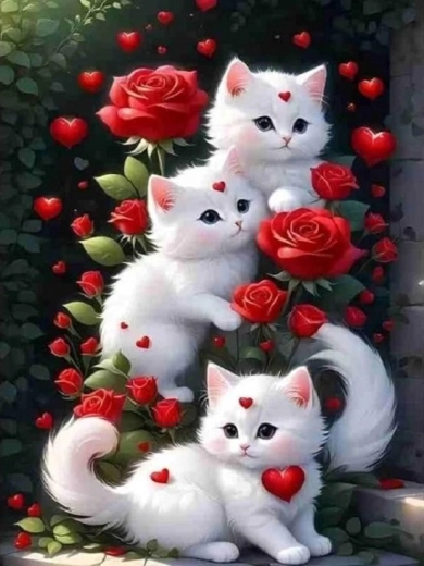 Norimpex diamond painting White Cats in Roses 30 × 40 cm