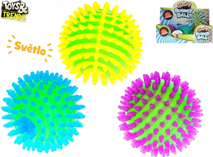 Poskakujoča svetleča žogica z mehkimi konicami 9 cm