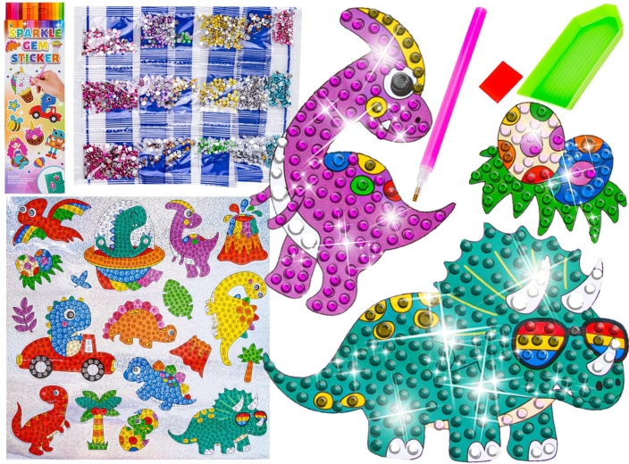Diamantni mozaik – bleščeče nalepke z dinozavri (18 kos)