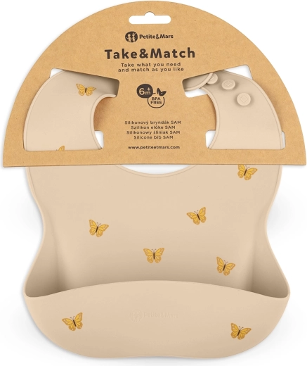 Petite&Mars silikonski slinček Take&Match sand butterflies 6m+