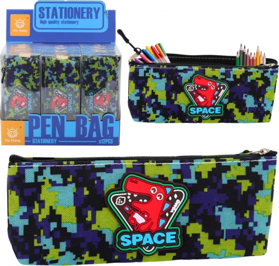 Ročna kozmetična torbica z dinozavri in piksel vzorcem, modrozelena 20x8 cm