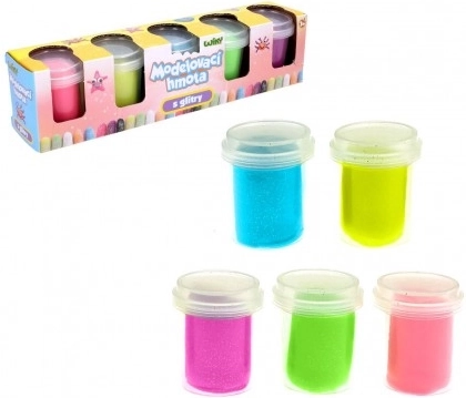 Plastelin z bleščicami 5×56 g v lončkih