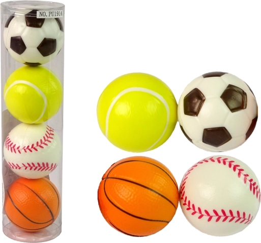 set mehkih žogic za otroke – nogomet, golf, tenis, košarka (4 kosi)