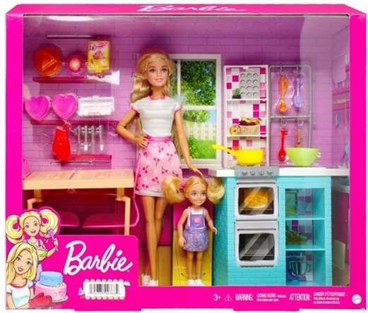 Barbie in Chelsea komplet za skupno peko s kuhinjico in jedilno mizico