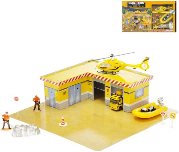 Construction puzzle set 33 pcs with 2 cars (metal) and accessories in a box