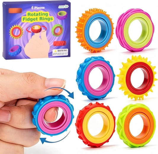Rotating sensory fidget rings – set of 6 pcs