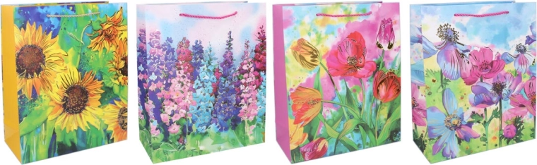 Darilna papirnata vrečka S 18 × 23 × 8 cm – cvetlični dizajn, celoletna