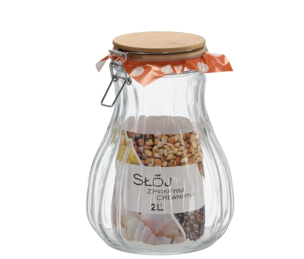 Steklena posoda 2 l z lesenim pokrovom
