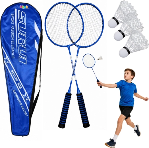 Badminton set z 2 loparjema, 3 žogicami in torbo – moder