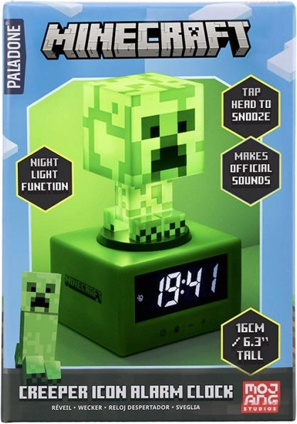 Budilka Minecraft Creeper z nočno lučko 16 cm