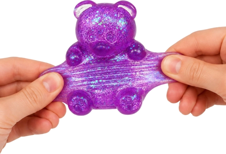Glittery transparent bear that can be squeezed and stretched
