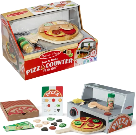 Melissa & Doug lesena picerija – pult za pice s pečico in dodatki (41 kosov)