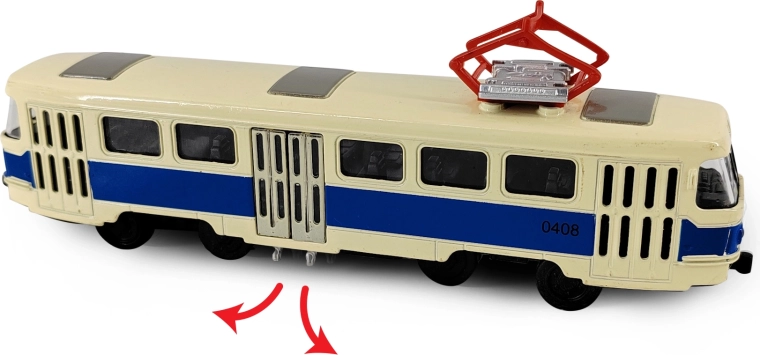 Kovinski retro tramvaj T3 modre barve, 16 cm