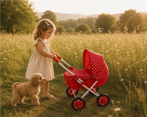 Otroški voziček za punčke New Baby Anička rdeč