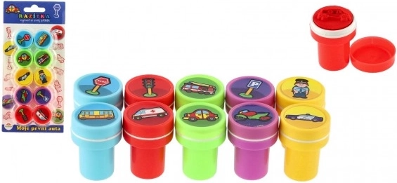 Samobarvni žigi Moja prva avtomobilčka, plastični komplet 10 kos