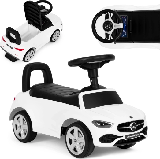 Otroška odrivna igrača v stilu Mercedes C-Class, interaktivni volan, zvoki, bela