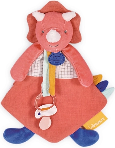 Doudou darilni set - igrača s priponko za dudo dinozaver roza