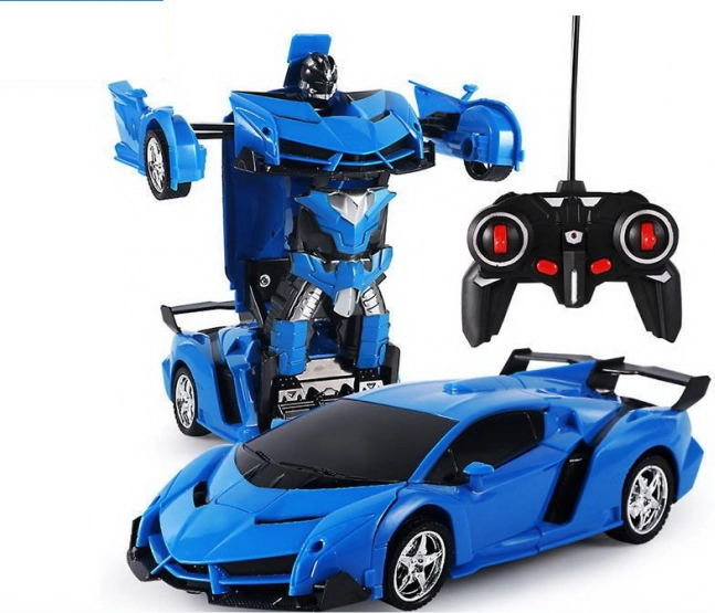 Avto robot 2v1 na daljinsko upravljanje z LED, zvoki in driftom – moder