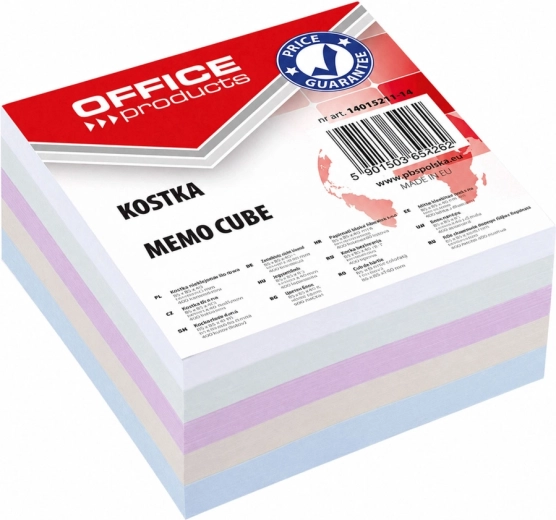 Papirna listična kocka OFFICE PRODUCTS, nelepljena 85 × 85 × 40 mm, mešanica barv – 1 kos