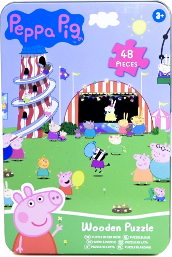 Lesena sestavljanka Peppa Pig v pločevinasti škatlici (48 kosov)