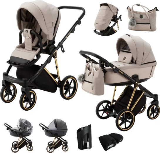 Adamex Belissa special edition kombiniran otroški voziček beige/gold