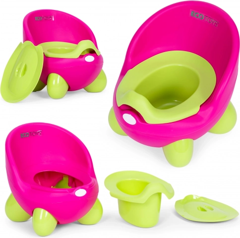 Otroški nočni kahlica ECOTOYS roza-zeleni z nedrsečimi nogami