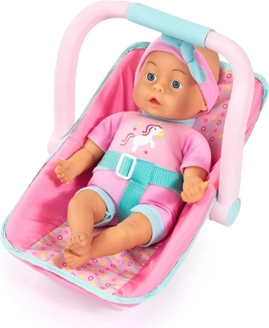 Bayer punčka 33 cm z avtosedežem