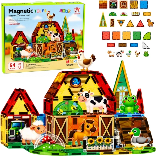 Magnetic construction pieces farm with animals 54 pcs