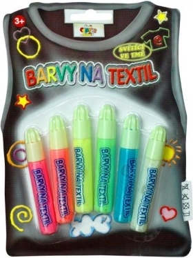 Barve za tekstil, ki svetijo v temi – set 6 neon odtenkov v aplikatorju 7 ml