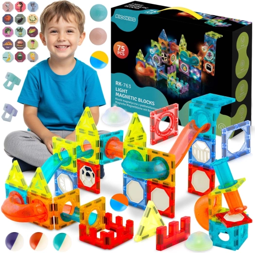 Ricokids magnetna svetleča gradbena igrača – kroglična proga XL (70+ delov)