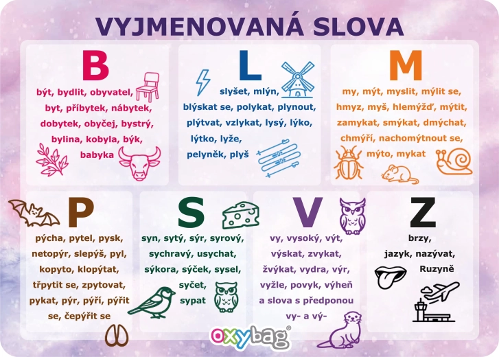 Educational A4 card – listed words, Butterfly motif - 1 piece