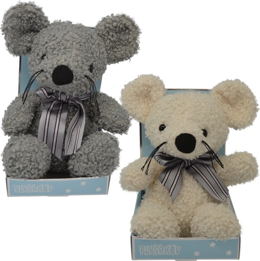 Plišasta miška z mašno 15 cm – več barv