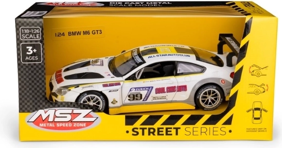 MSZ BMW M6 GT3 dirkalni model avtomobila v merilu 1:24, bel