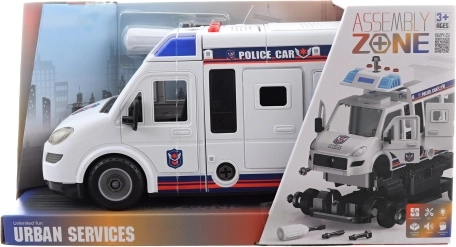 Policijski avto na baterije za sestavljanje z vijaki, z efekti in vztrajnikom