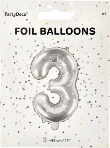 Folijski balon številka 3 srebrn 35 cm