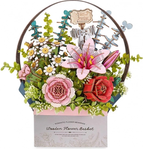 RoboTime 3D lesena sestavljanka Cvetlična Košara