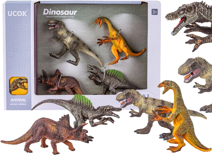 Komplet figuric dinozavrov (4 kos) – T-rex, Spinosaurus, Triceratops in Falcosaurus