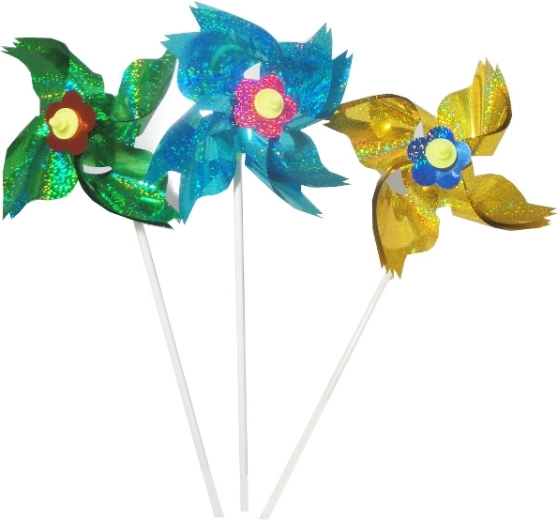 Barvni holografski vetrniček na plastični paličici