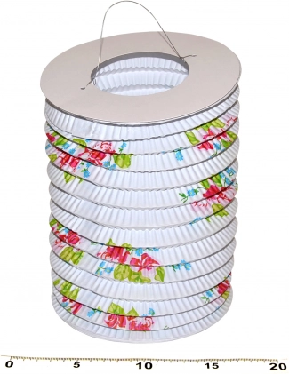 Papirni lampijon valj Beli s cvetjem 15 cm