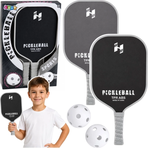 Set za pickleball: 2 loparja in 2 žogici črno-siva