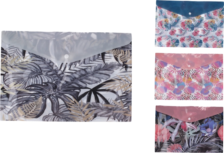 Mapa z gumbom 32 × 25 cm – mešanica cvetličnih motivov