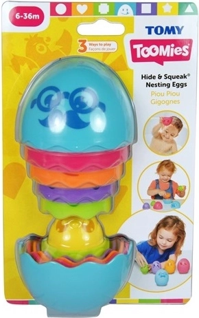 Tomy Toomies skrivalna in piskajoča vstavljiva jajčka (modro ohišje)