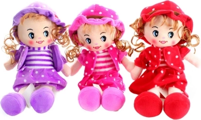 Soft fabric doll in a dress with a hat 33 cm - 1 piece