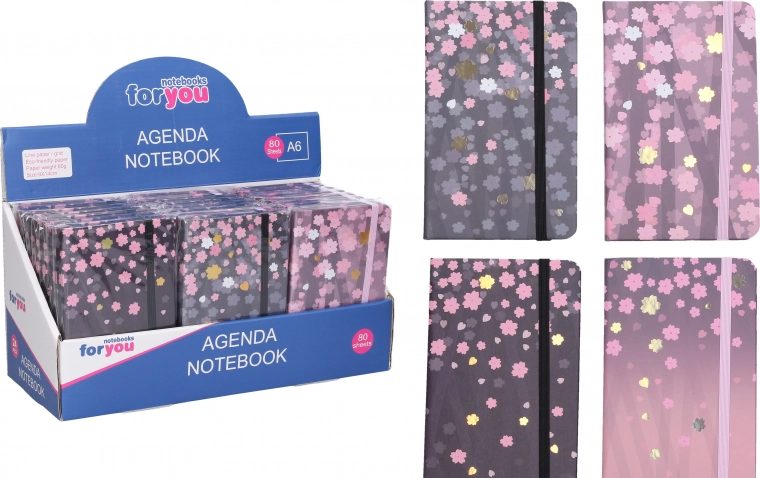 Črtasti zvezek 9 × 14 cm s cvetličnim motivom, 80 strani