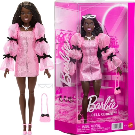 Mattel Barbie Deluxe Style modna punčka v rožnato-črnem outfitu z dodatki