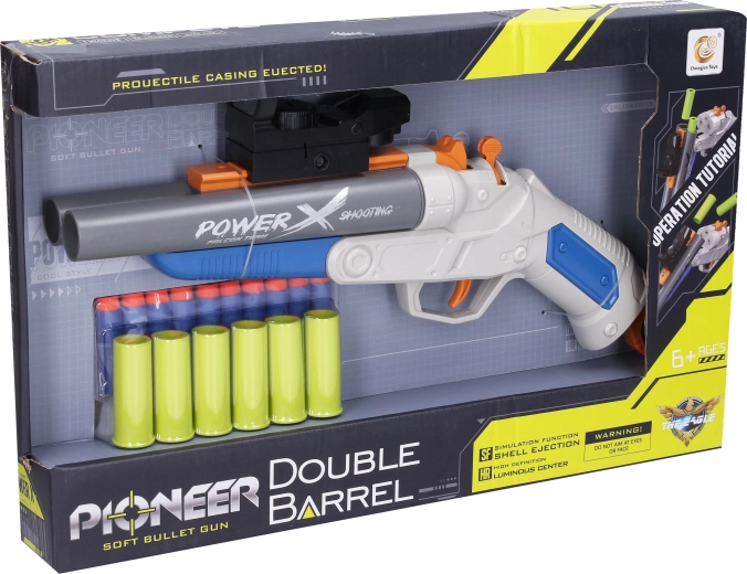 Puška Pioneer Double Barrel s penastimi naboji in tulci 37 cm - 1 kos