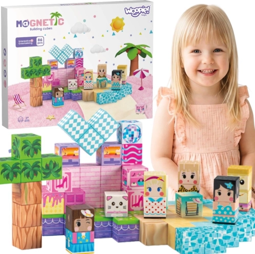 Woopie magnetne kocke – 3D izobraževalna gradbena igra 86 kosov (Montessori) za otroke od 3 let